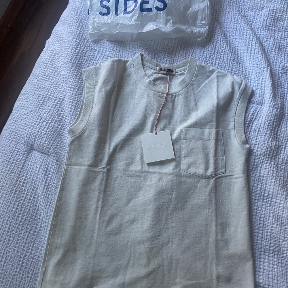 B Sides Pocket cuffed muscle tee tank, Snow White, Brand new with tags